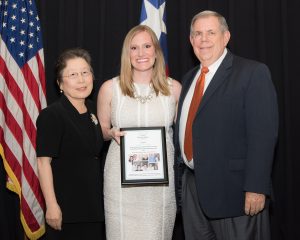 The University of Texas School of Dentistry at Houston graduate Jennifer Laurence and Drs. Sheila H. Koh and Samuel O. Dorn